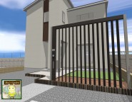 プラスＧを使った門柱・アプローチのリメイクと人工芝の前庭