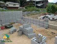 姫路市外構施工中　広い敷地の和風テイストの外構プラン・3方向から見える坪庭