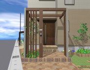 角地の新築外構プラン。プラスGを使ったアイストップと中庭・樹ら楽ステージ