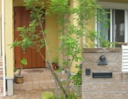化粧ブロック門柱+常緑樹～植栽に囲まれた樹脂デッキ・・・ファインステージⅡ～